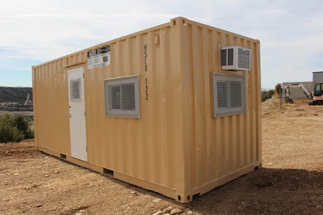 Customer-ready 20-foot container at the Hercules lot in Durango, Colorado