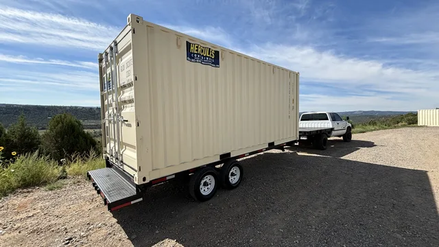 Customer-ready 20-foot container at the Hercules lot in Durango, Colorado