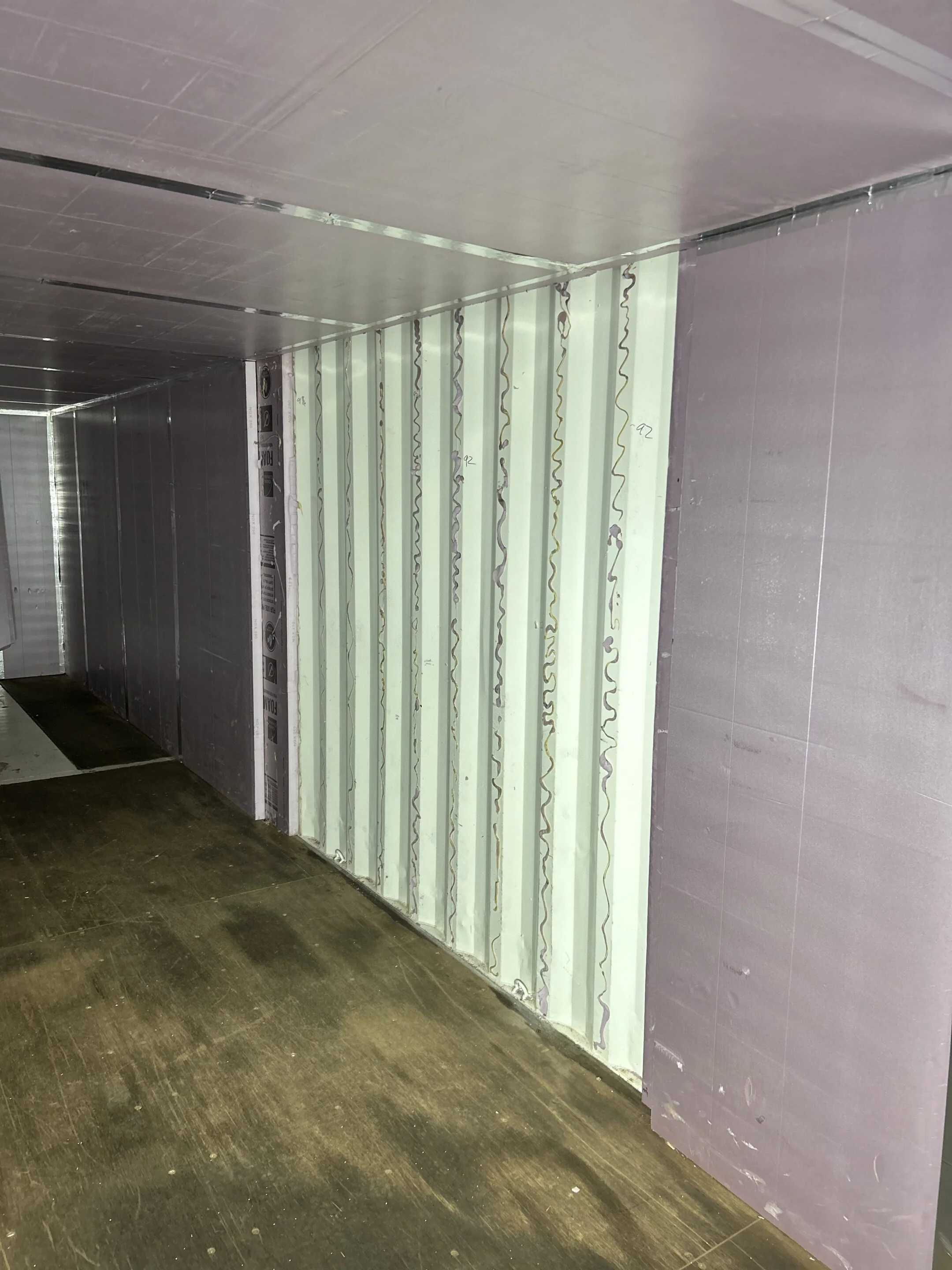 Interior framing work for a container office conversion
