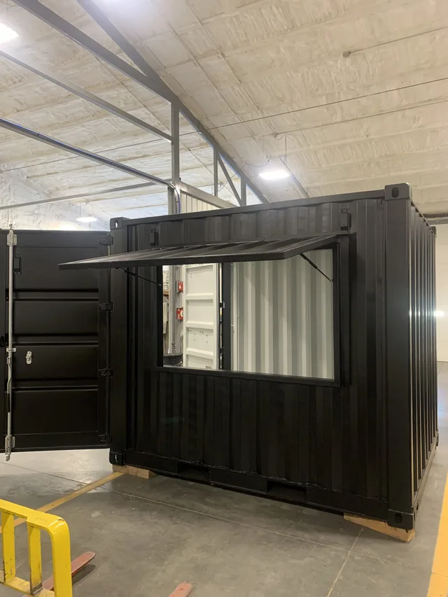 Container with window AC unit sleeve and exterior weather seal