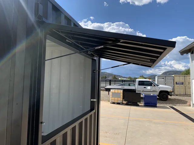 Forklift pocket detail on a modified container for easy transport