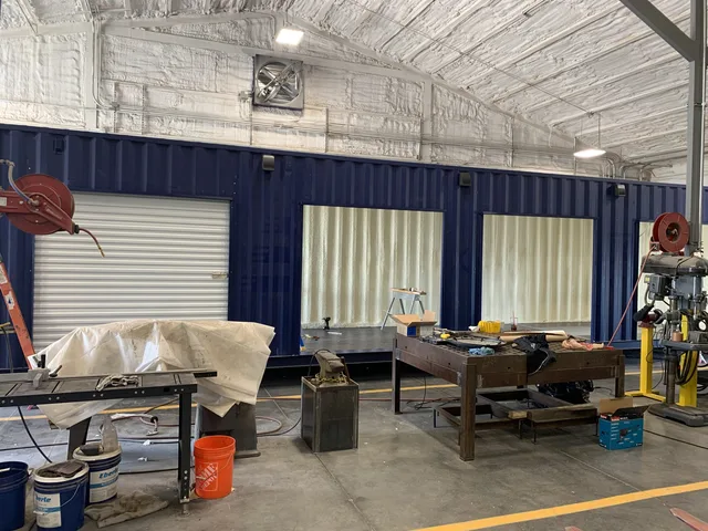 Interior finish work in a container converted to a mobile office