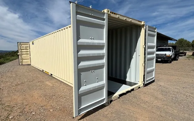 Panoramic view of containers on the Hercules lot in Southwest Colorado