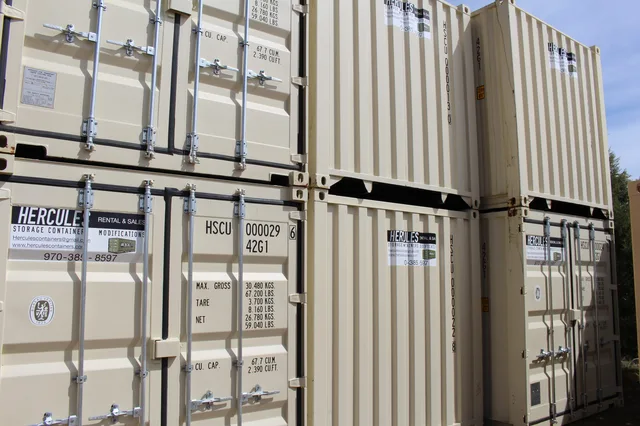 Container at a school campus being used for equipment and supply storage