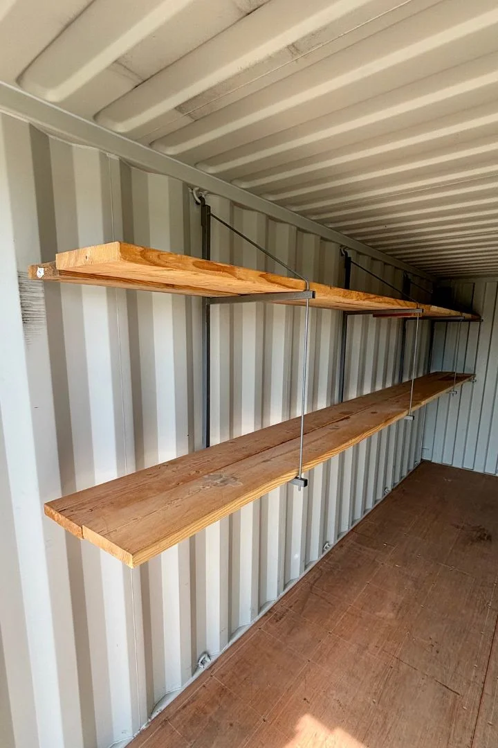 Custom shelving configuration inside a Hercules container