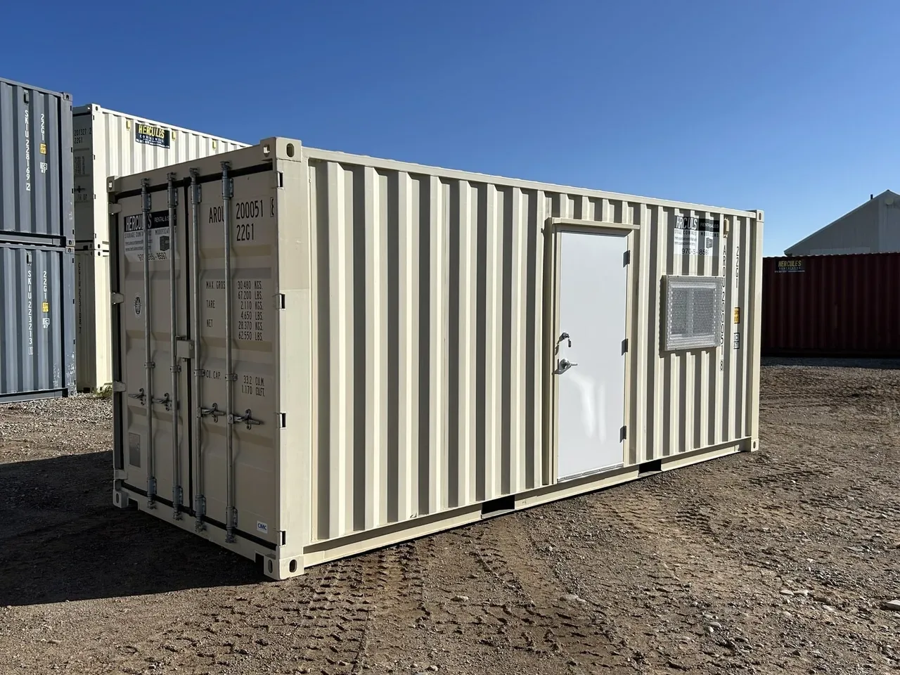Office container conversion with windows and HVAC